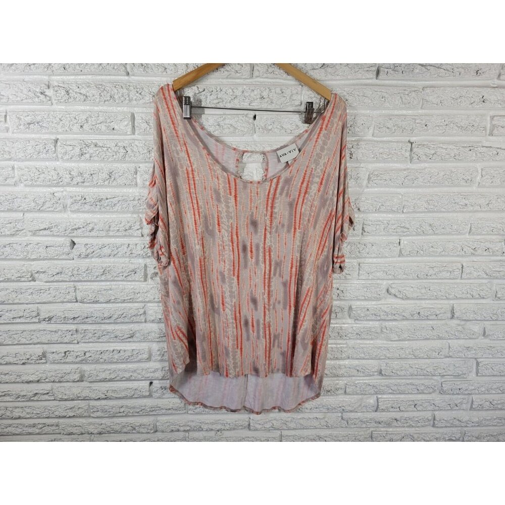 Ava & Viv Plus Size 3X Tunic Top Orange Red Watercolor Short Sleeve WAT85E